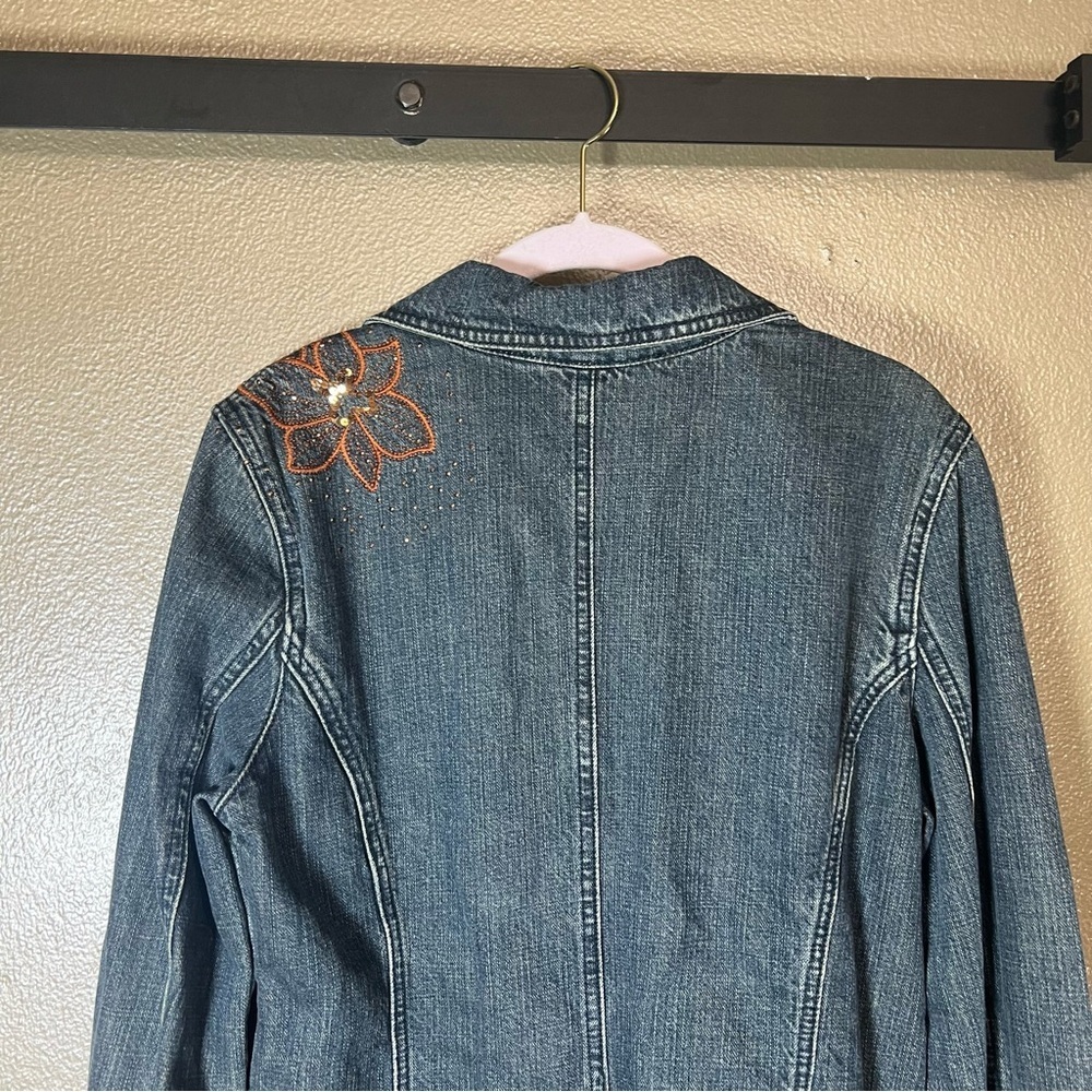 Christopher & Banks Blue Denim Jacket with Floral Accents - Picture 12 of 12